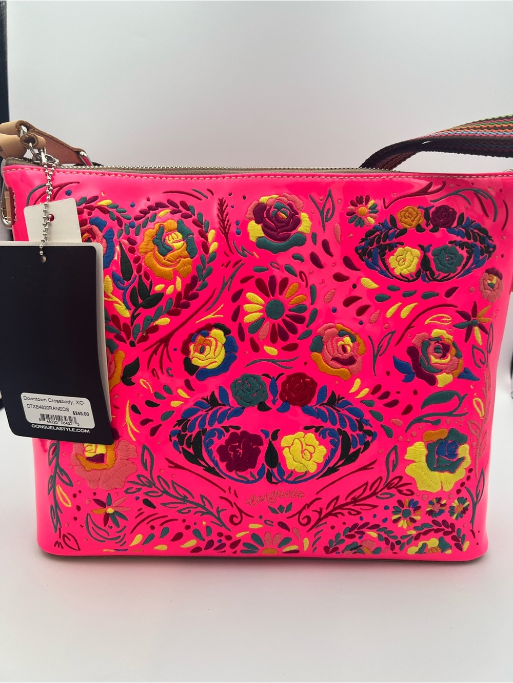 Consuela Hot Pink Embroidered Floral Crossbody Bag